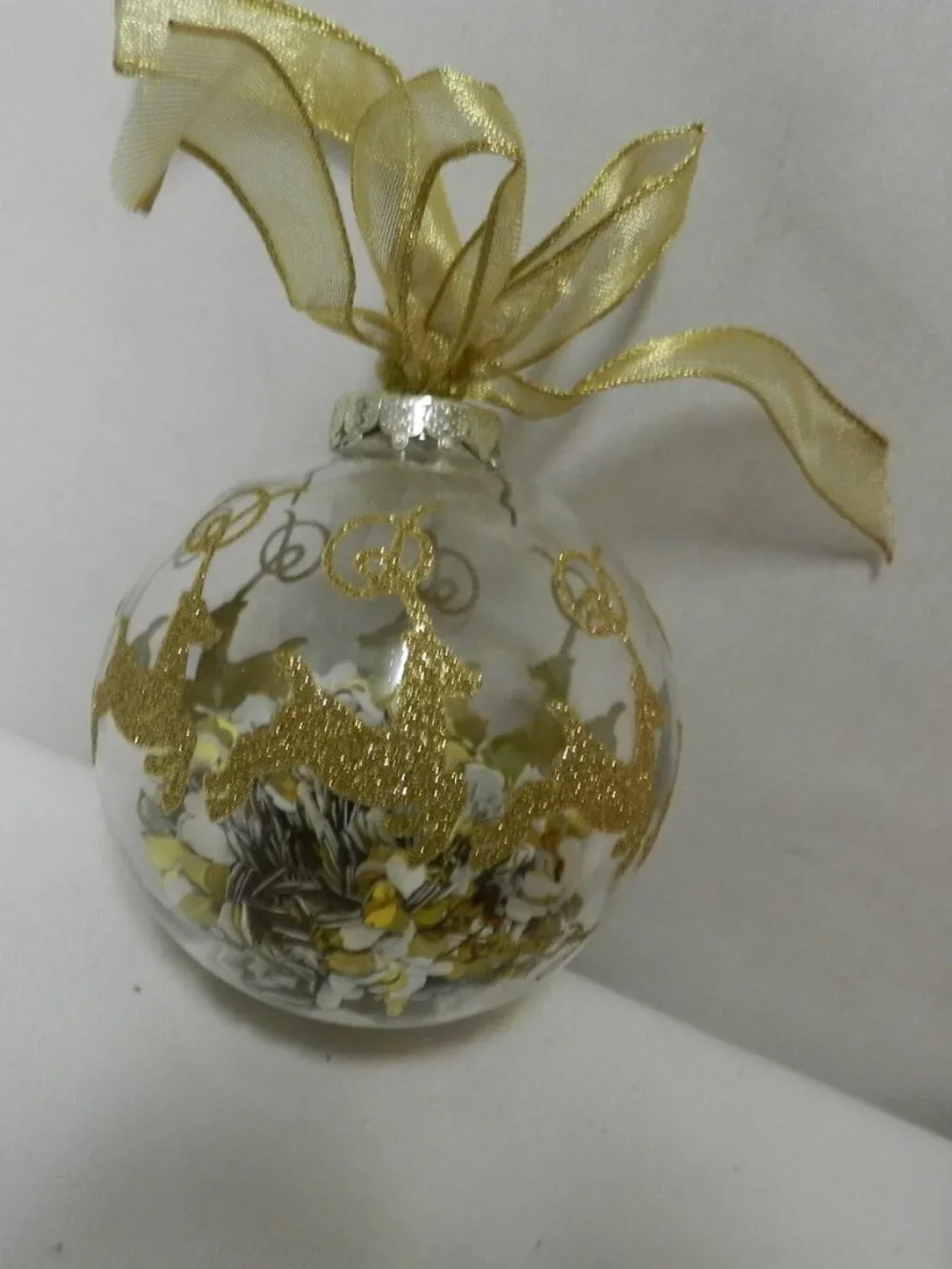 Macy's Rachel Roy Christmas Ornament Reindeer Confetti large glass sphere